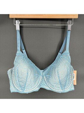 NWT ThirdLove Women's Graphic Mesh Demi Bra 42C Blue Teal Sheer Lace Underwire